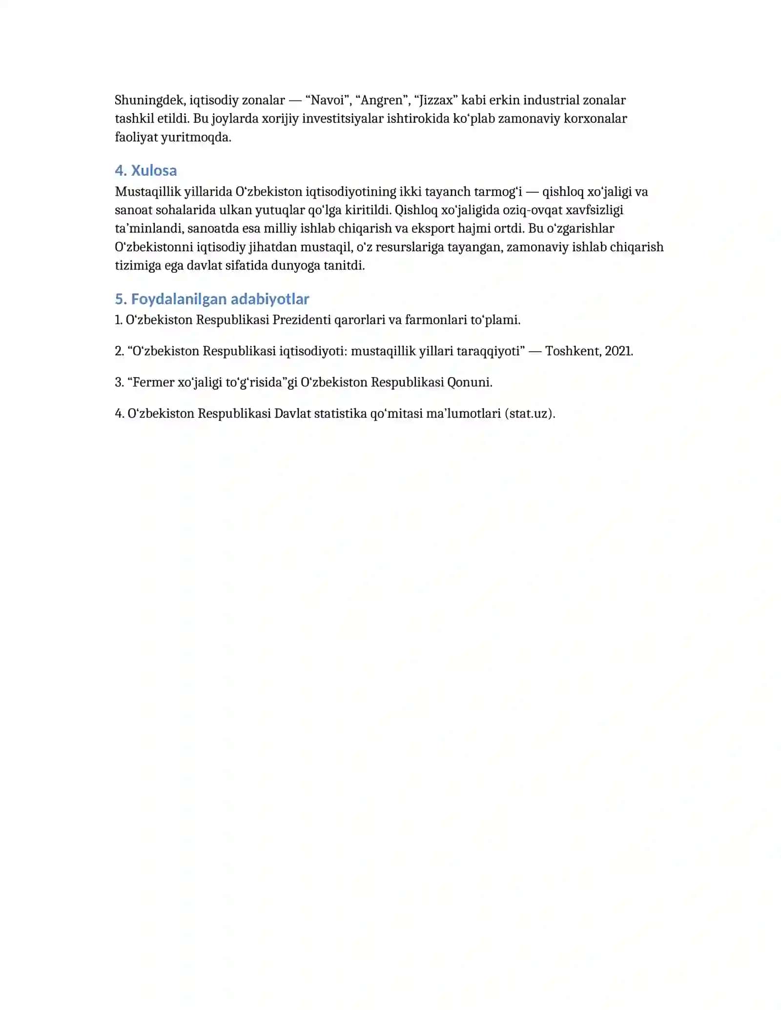 Mustaqillik yillarida qishloq xo‘jaligi va sanoat sohasidagi o‘zgarishlar 2