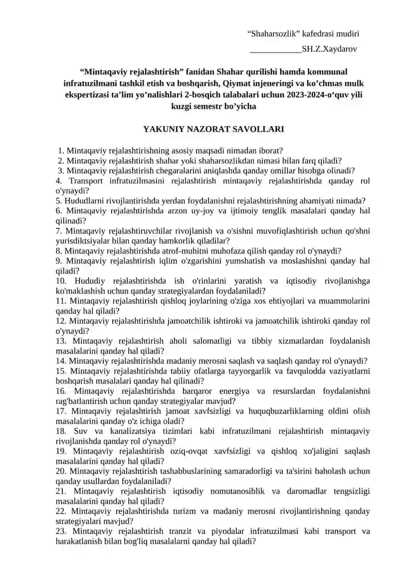 Uy-joy kommunal xo’jaligi va servis asoslari 2