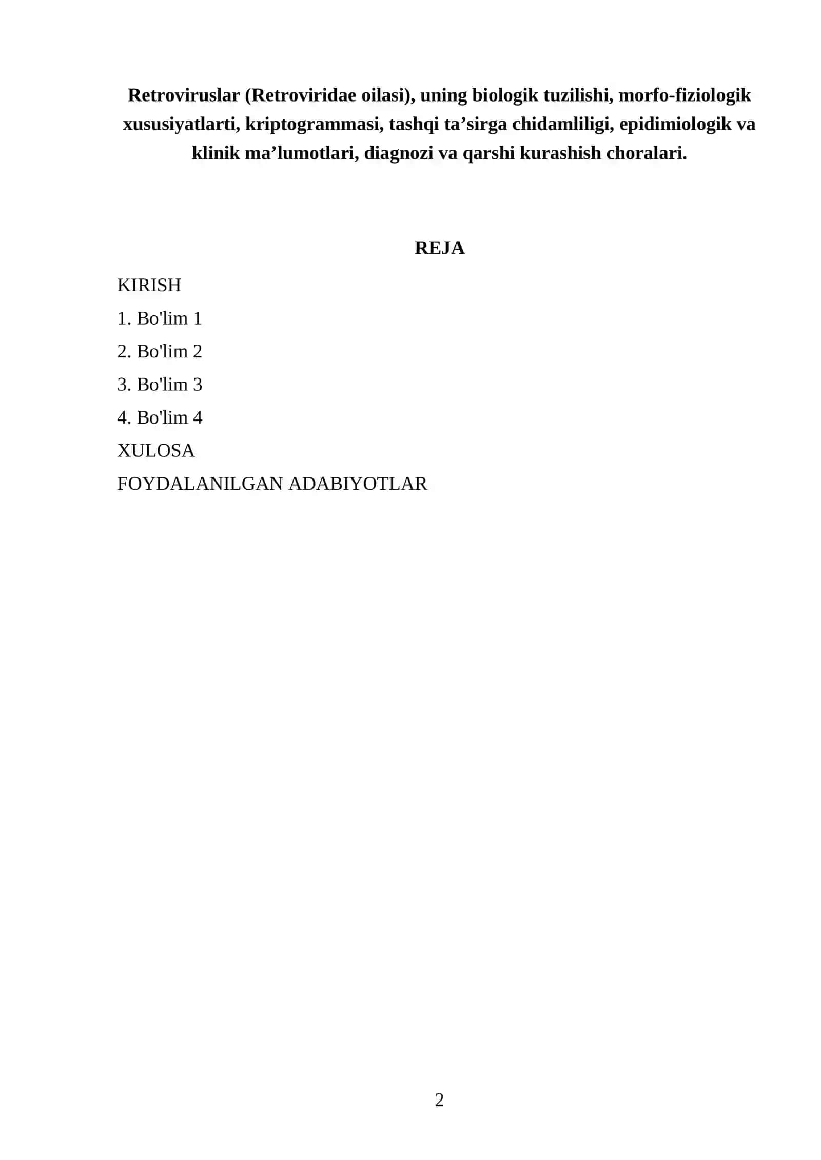 Retroviruslar (Retroviridae oilasi) 2