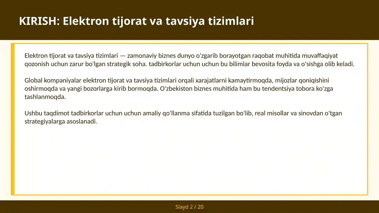 ELEKTRON TIJORAT VA TAVSIYA TIZIMLARI 2