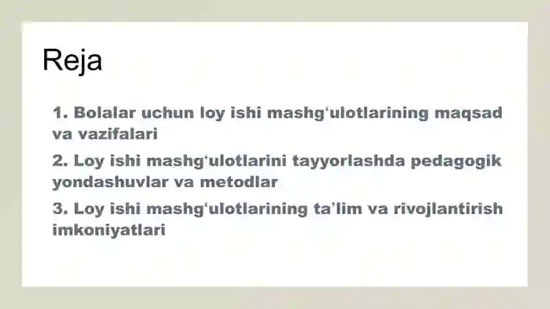 Loy ishi mashg'ulotlari tayyorlash 2