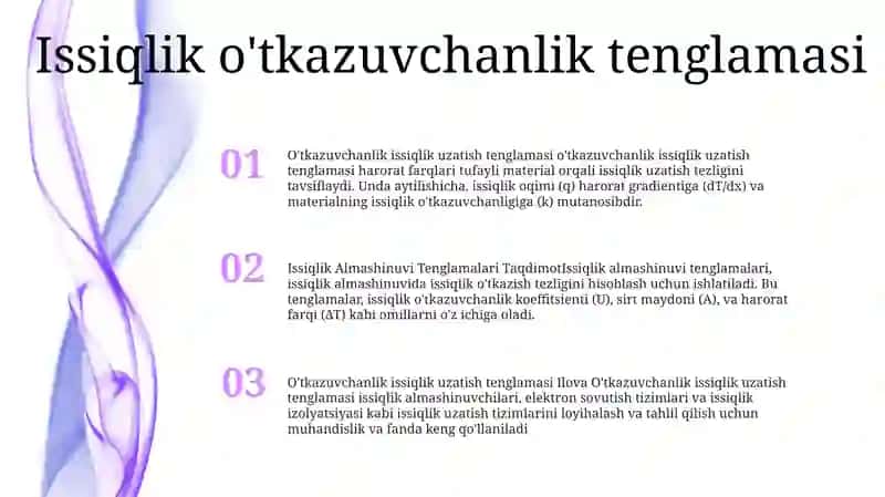 Issiqlik Almashinuvi Tenglamalari Taqdimot 2