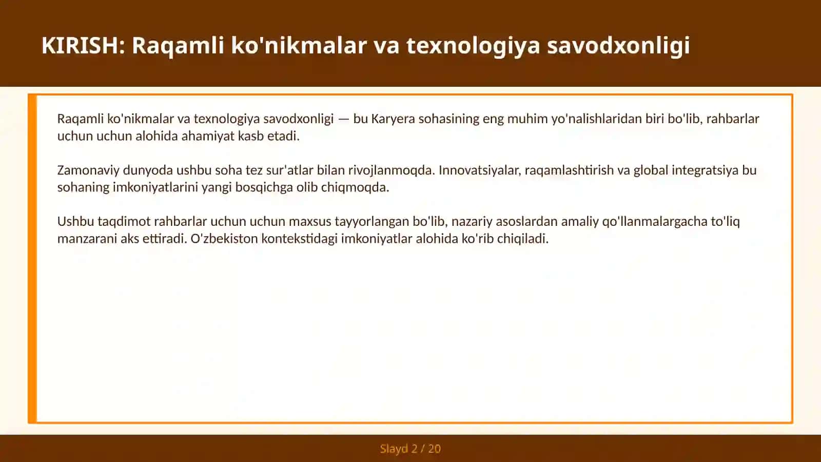 RAQAMLI KO'NIKMALAR VA TEXNOLOGIYA SAVODXONLIGI 2