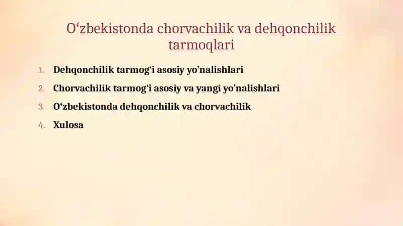 Oʻzbekiston dehqonchilik va chorvachilik tarmoqlari 2