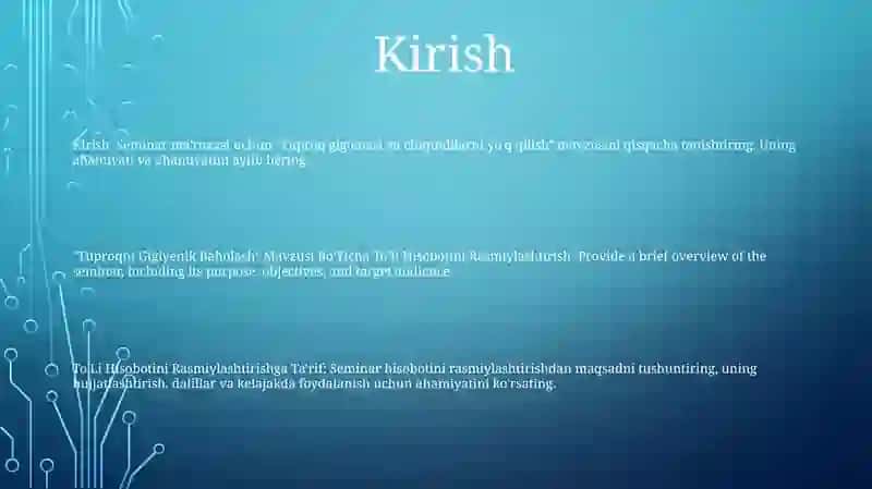 "Tuproqni Gigiyenik Baholash" Mavzusi Bo'Yicha To'Ii Hisobotini Rasmiylashtirish 2