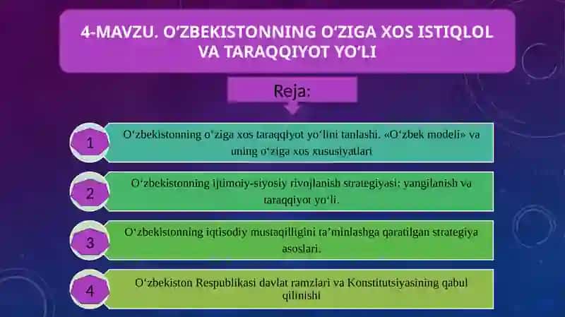 O‘ZBEKISTONNING O‘ZIGA XOS ISTIQLOL VA TARAQQIYOT YO‘LI 2