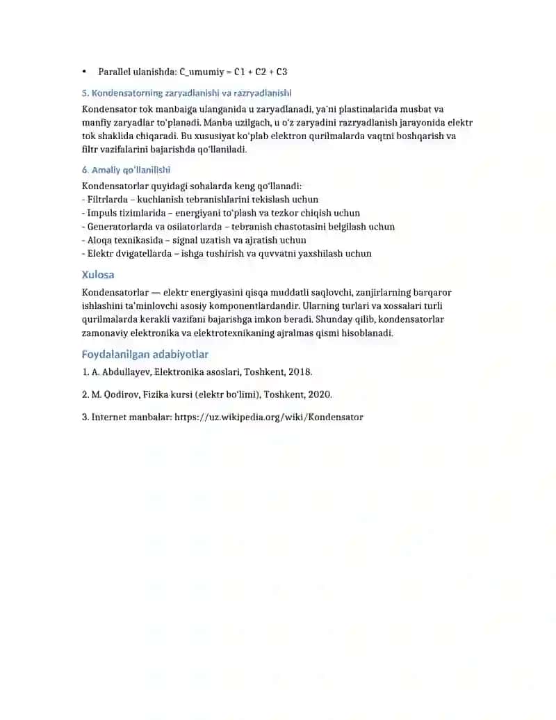 Kondensatorlar haqida 2