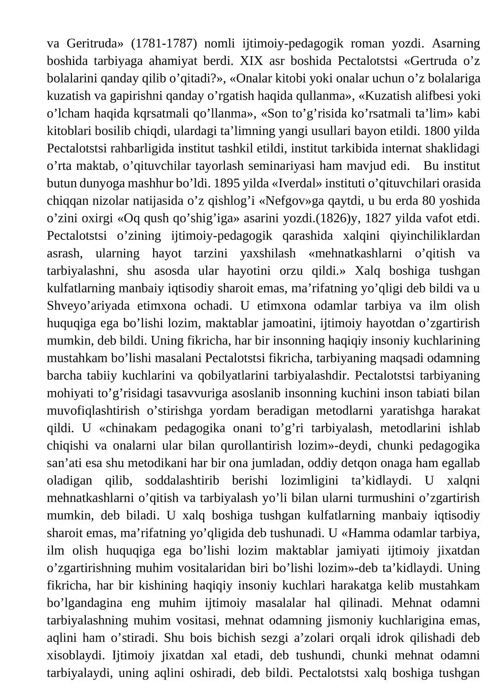 Iogan Genrix Pectalotstsining pedagogik nazariyasi 2