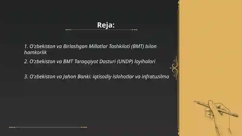 O'zbekistonning xalqaro tashkilot bilan hamkorlik va aloqalari 2