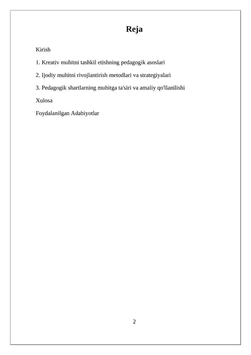 Kreativ ta'lim muhitini shakllantirish pedagogik shartlari 2