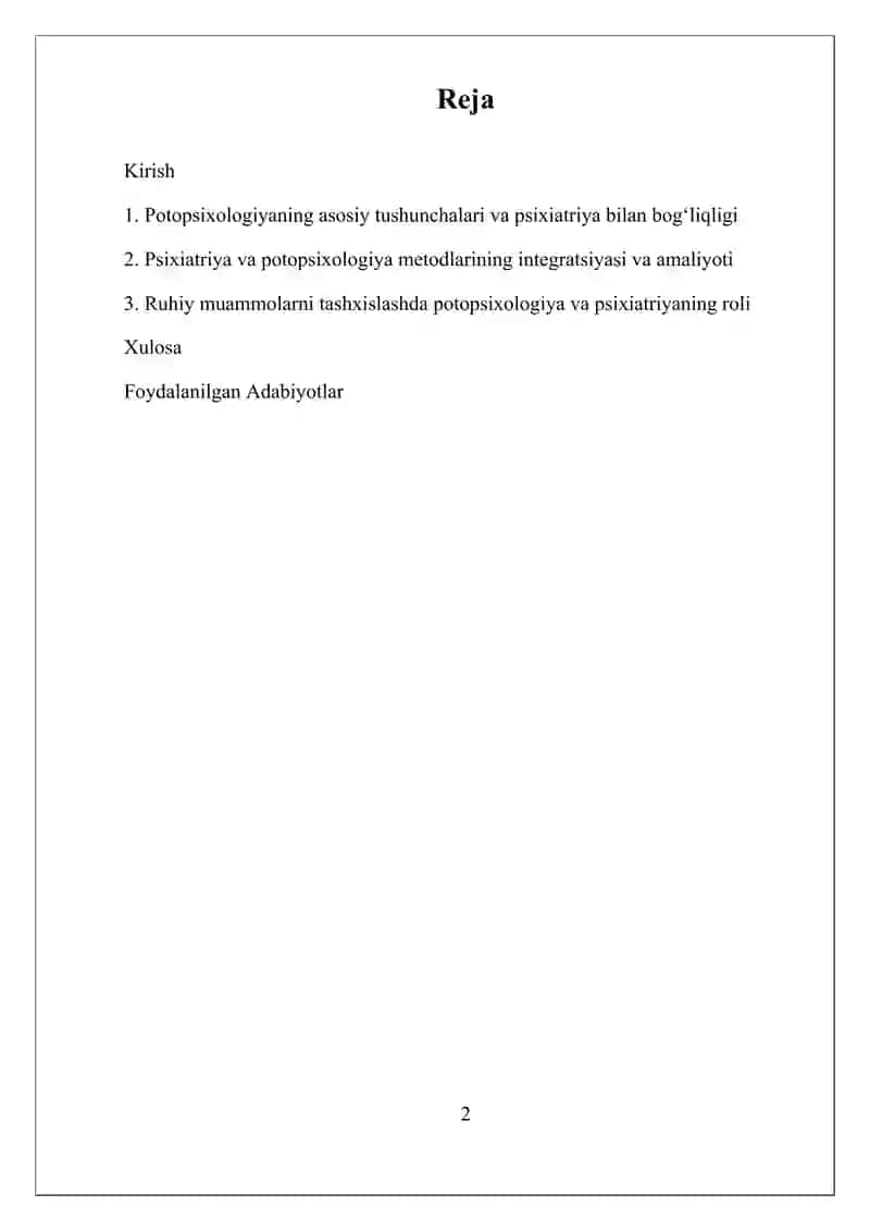 Potopsixologiya va Psixiatriya Munosabatlari 2