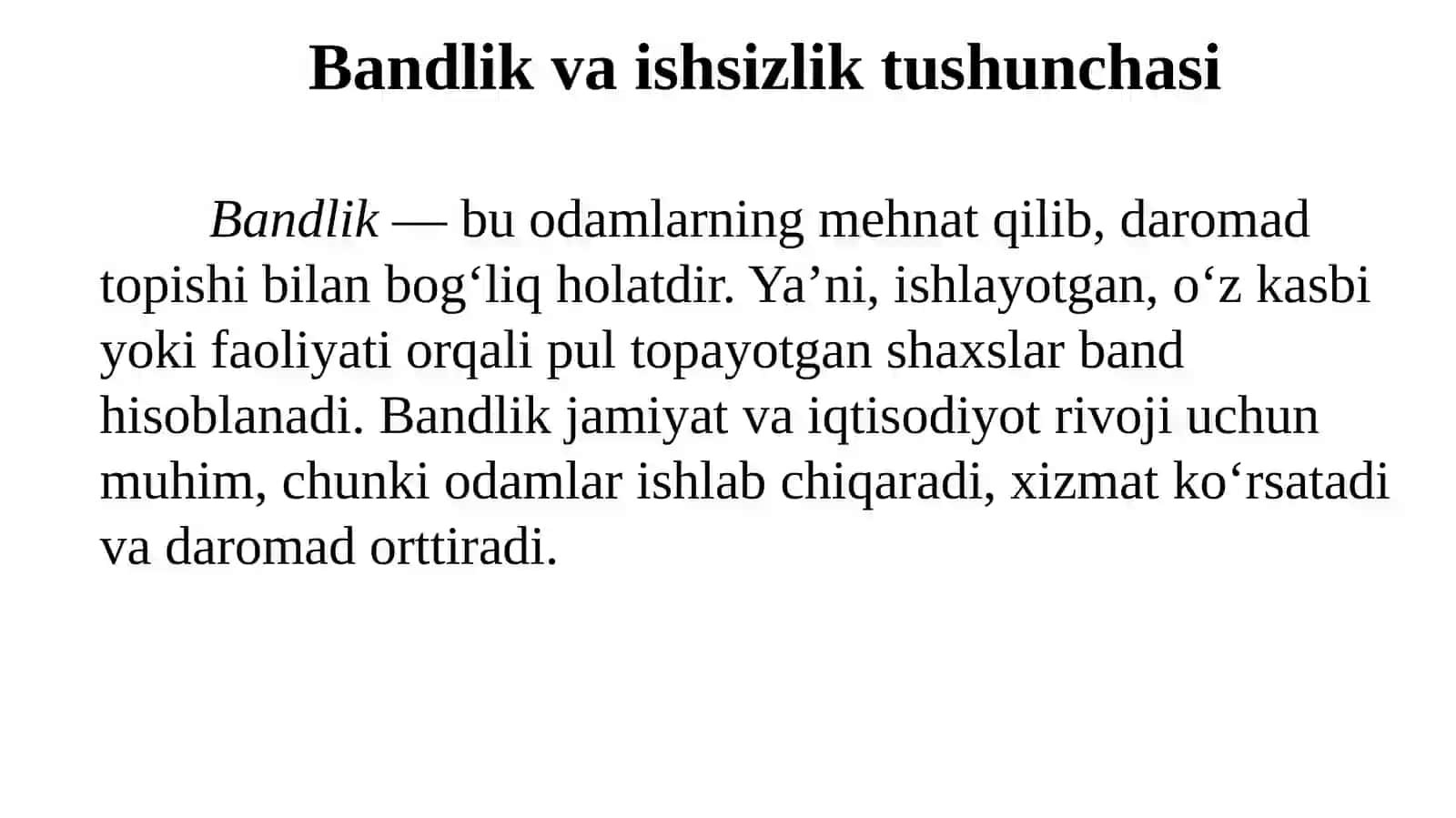 Bandlik va ishsizlik tushunchasi 2
