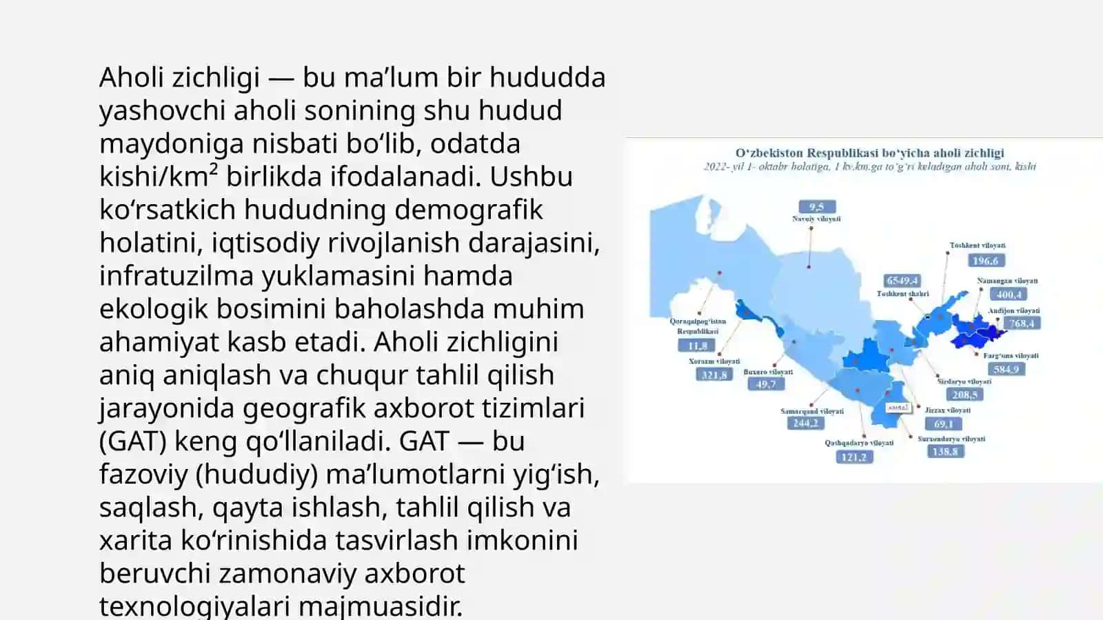 Aholi zichligini aniqlash va tahlil qilishda GAT 2