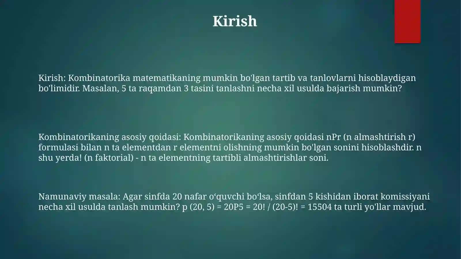 Kombinatorikaning Asosiy Qoidalari 2