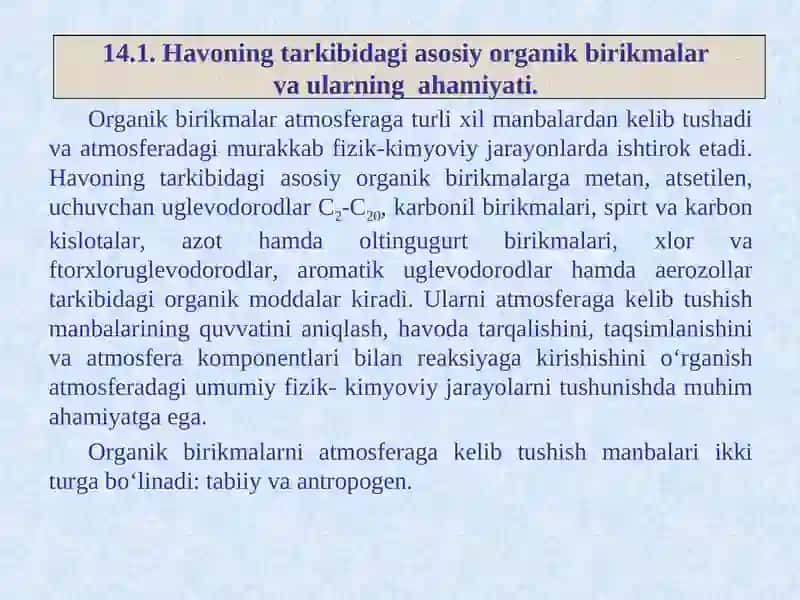 Organik birikmalar atmosferaga 2