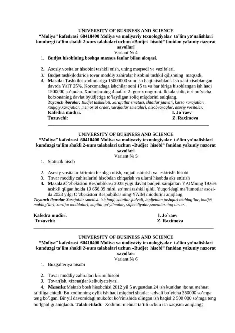 Budjet hisobi (Variant № 1) 2
