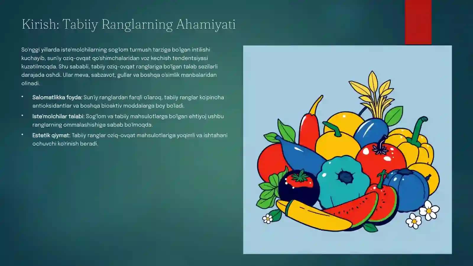 Tabiiy Oziq-ovqat Ranglari. Erituvchanlik va Quruq Massa 2