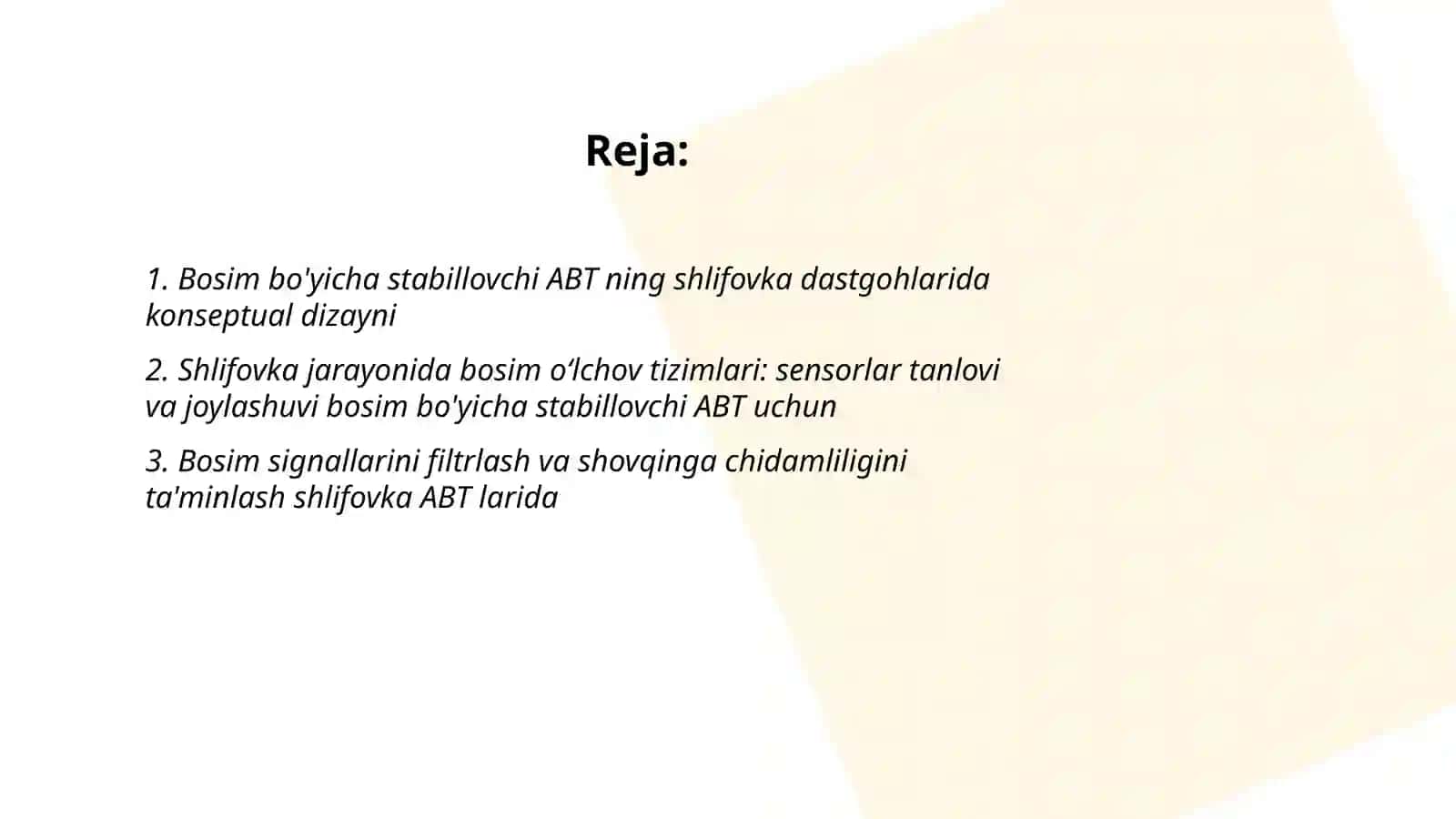 Bosim bo'yicha stabillovchi ABT ishlab chiqish 2