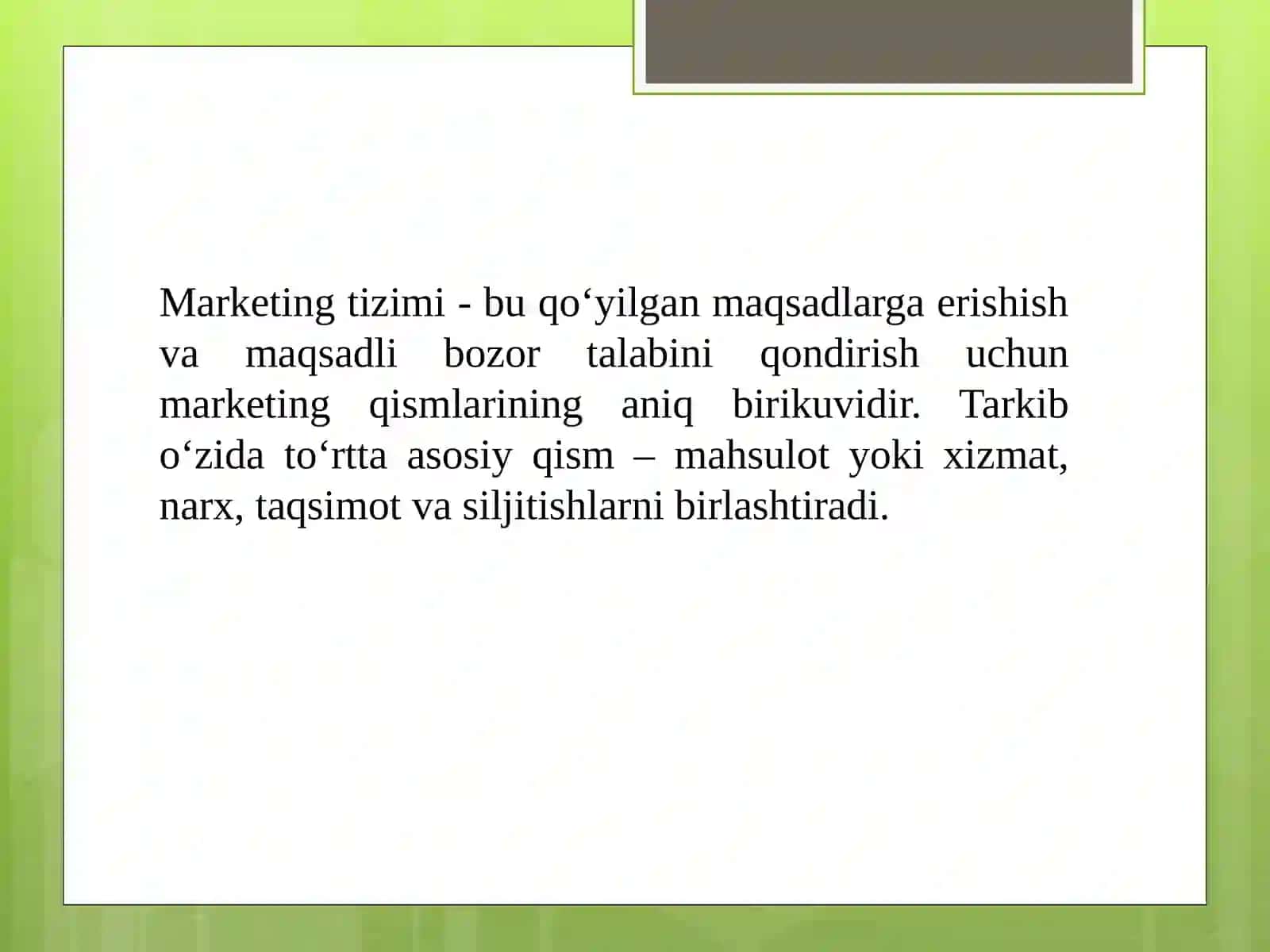 MARKETING TIZIMI VA SOHASI 2