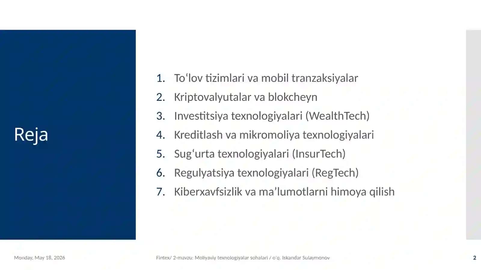 Moliyaviy texnologiyalar yo‘nalishlari 2