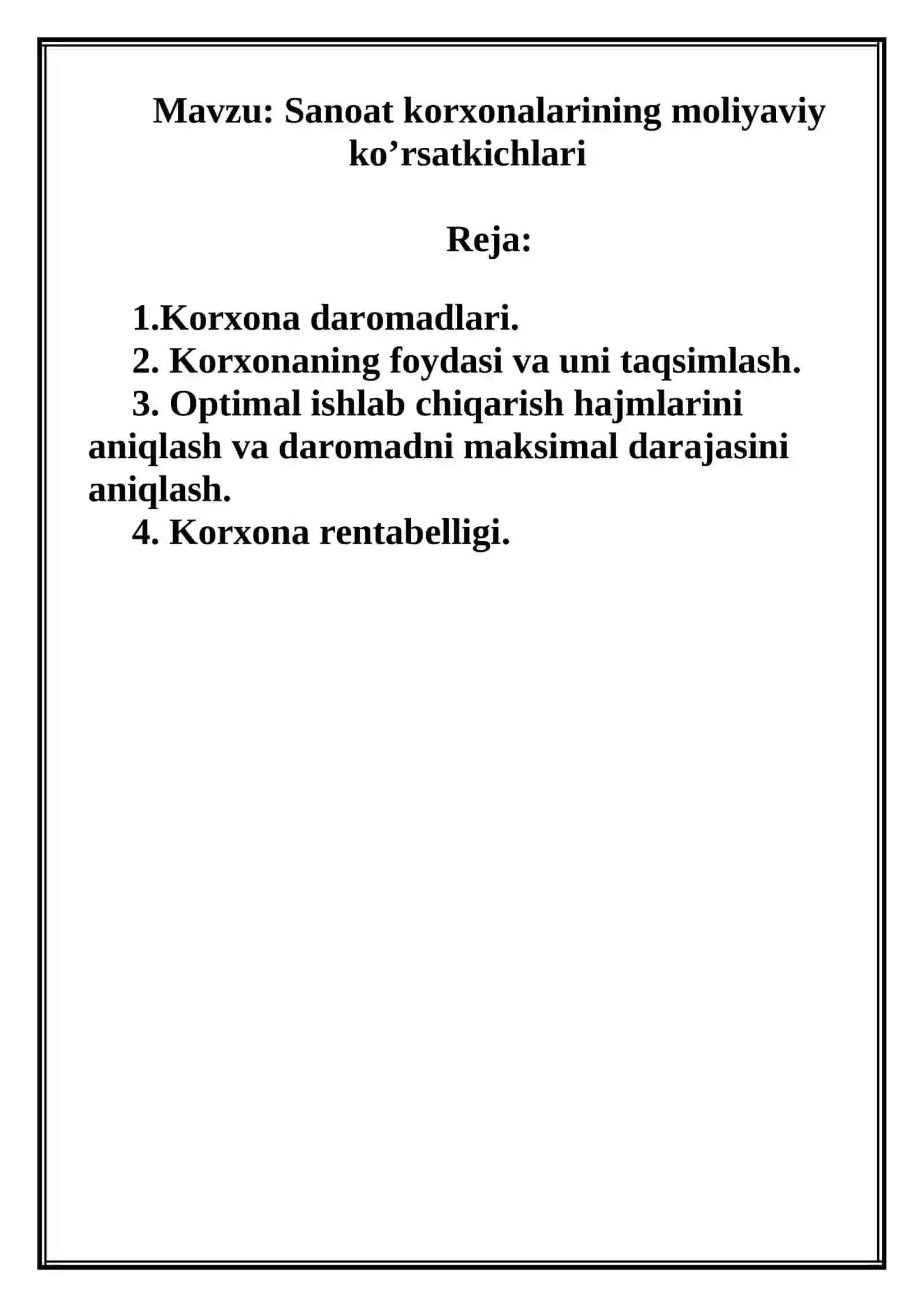 Sanoat korxonalarining moliyaviy ko’rsatkichlari 2