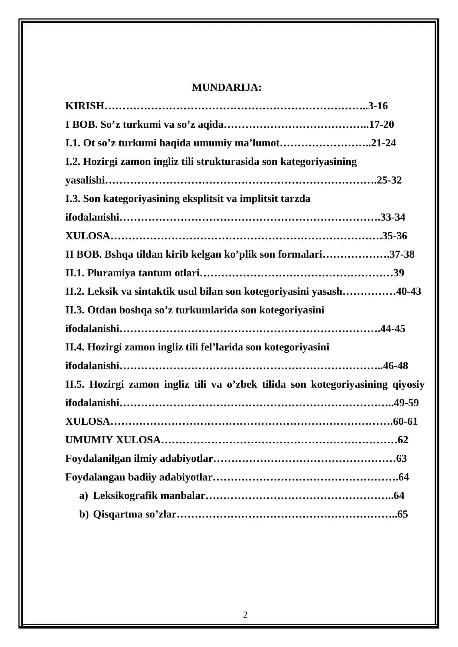 Hozirgi zamon ingliz tili strukturasida otlarda son kategoriyasi 2