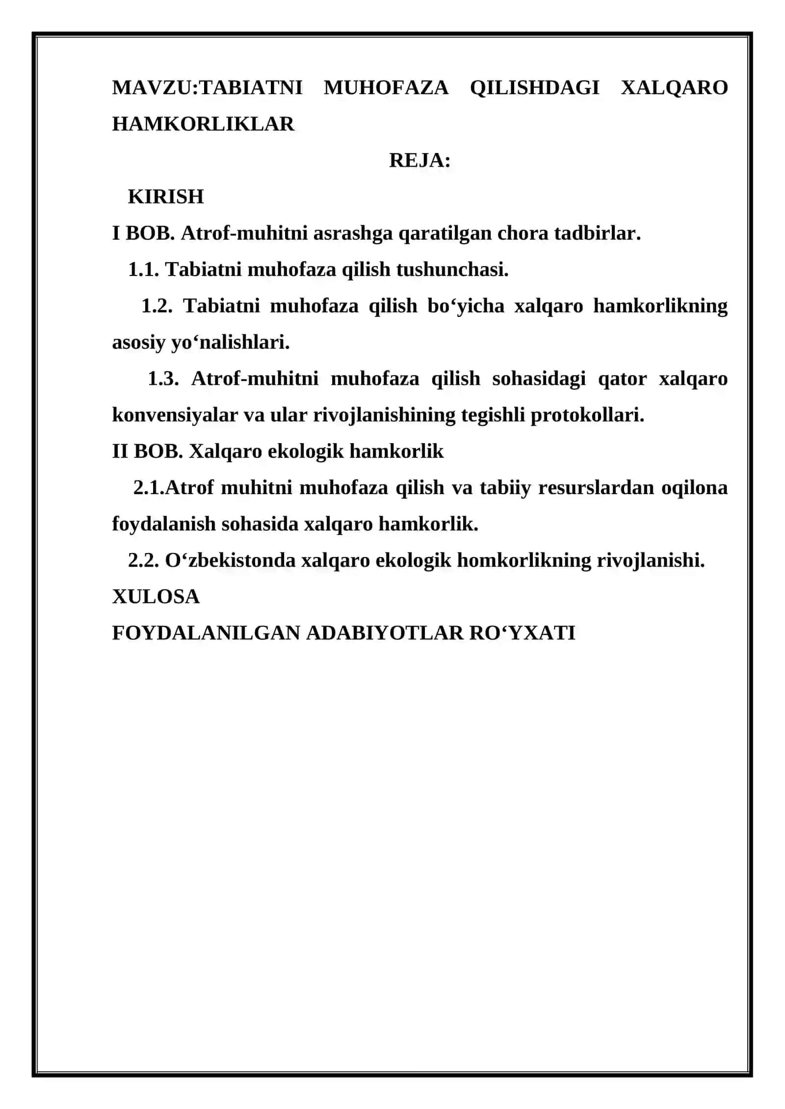 TABIATNI MUHOFAZA QILISHDAGI XALQARO HAMKORLIKLAR 2