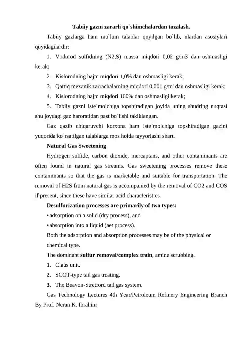 Natural Gas Sweetening 2