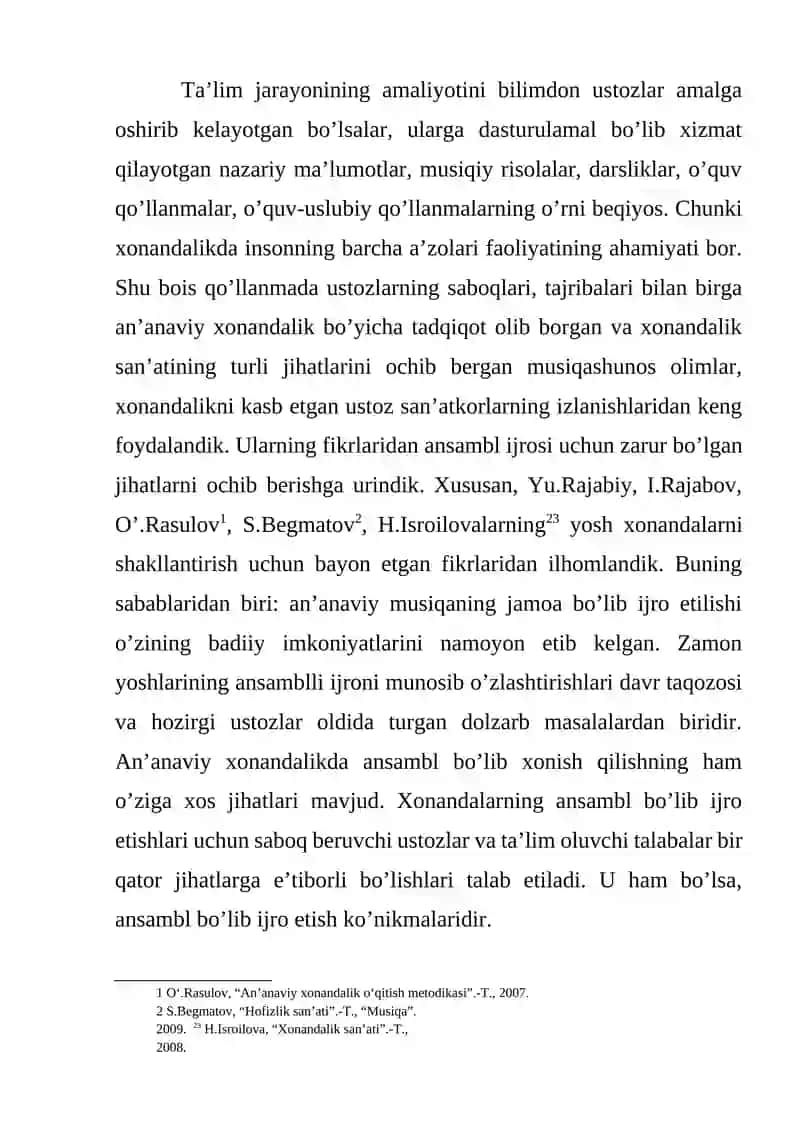 Xonandalarni ansambl ijrochiligiga tayyorlash jarayoni 2