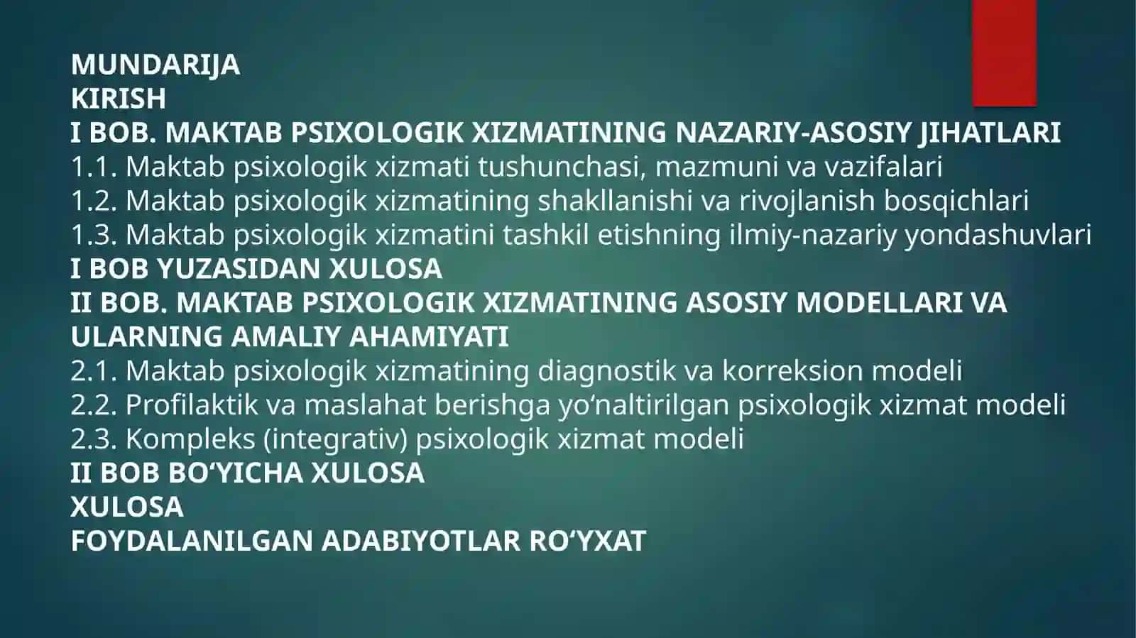 MAKTAB PSIXOLOG XIZMATINING ASOSIY MODELLARI 2