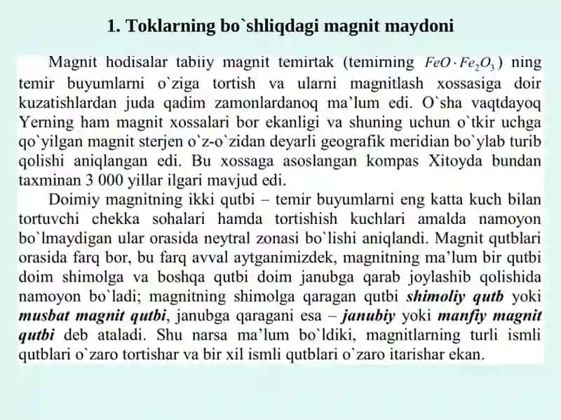 Toklarning bo`shliqdagi magnit maydoni 2