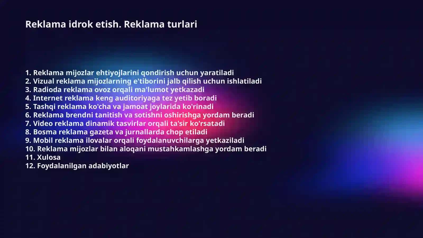 Reklama idrok etish, reklama turlari 2