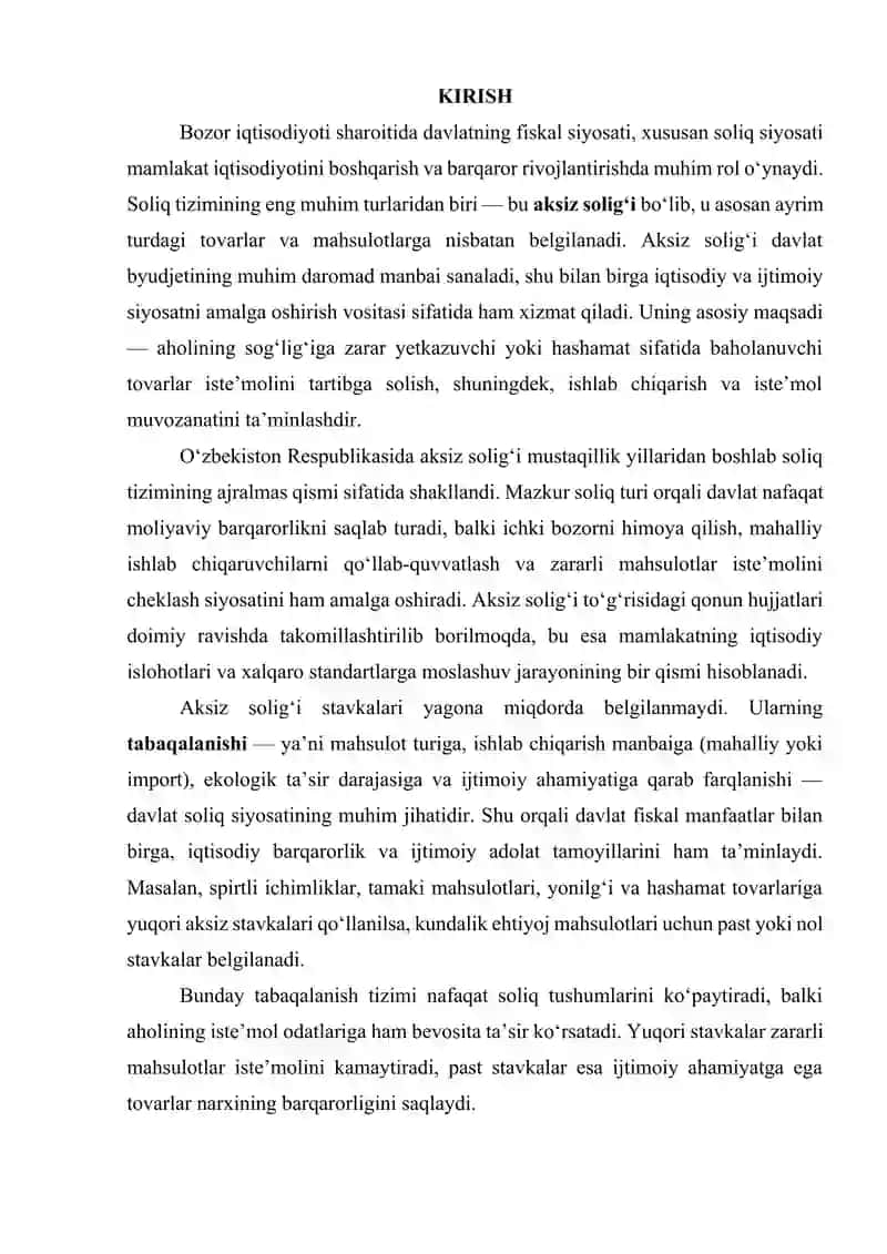 Aksiz soligʻi stavkalari va ularning tabaqalanishi 2