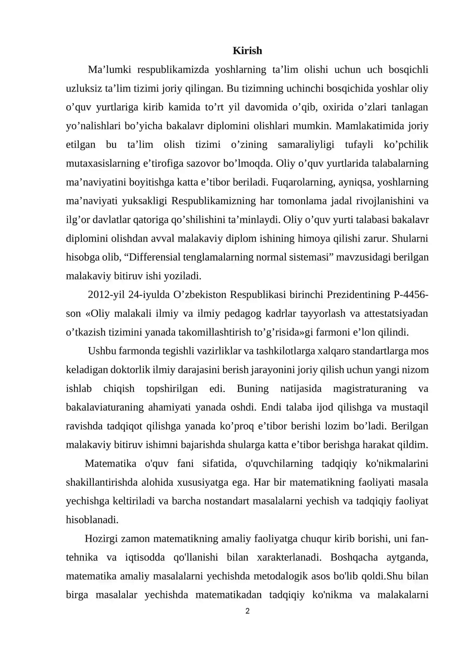 Koshi masalasi yechimining mavjudlik va yagonaligi 2