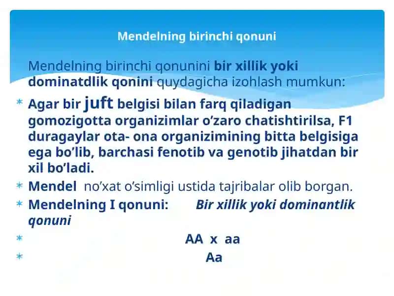 Mendelning I, II,III qonunlari 2