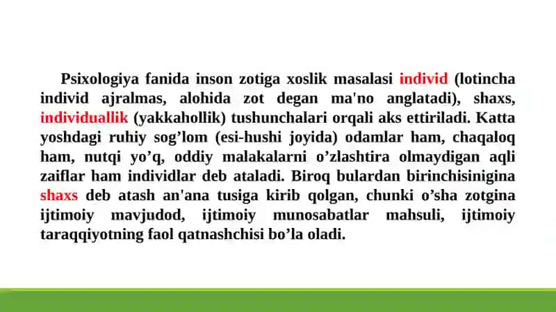 SHAXS TO’G’RISIDA UMUMIY TUSHUNCHA 2