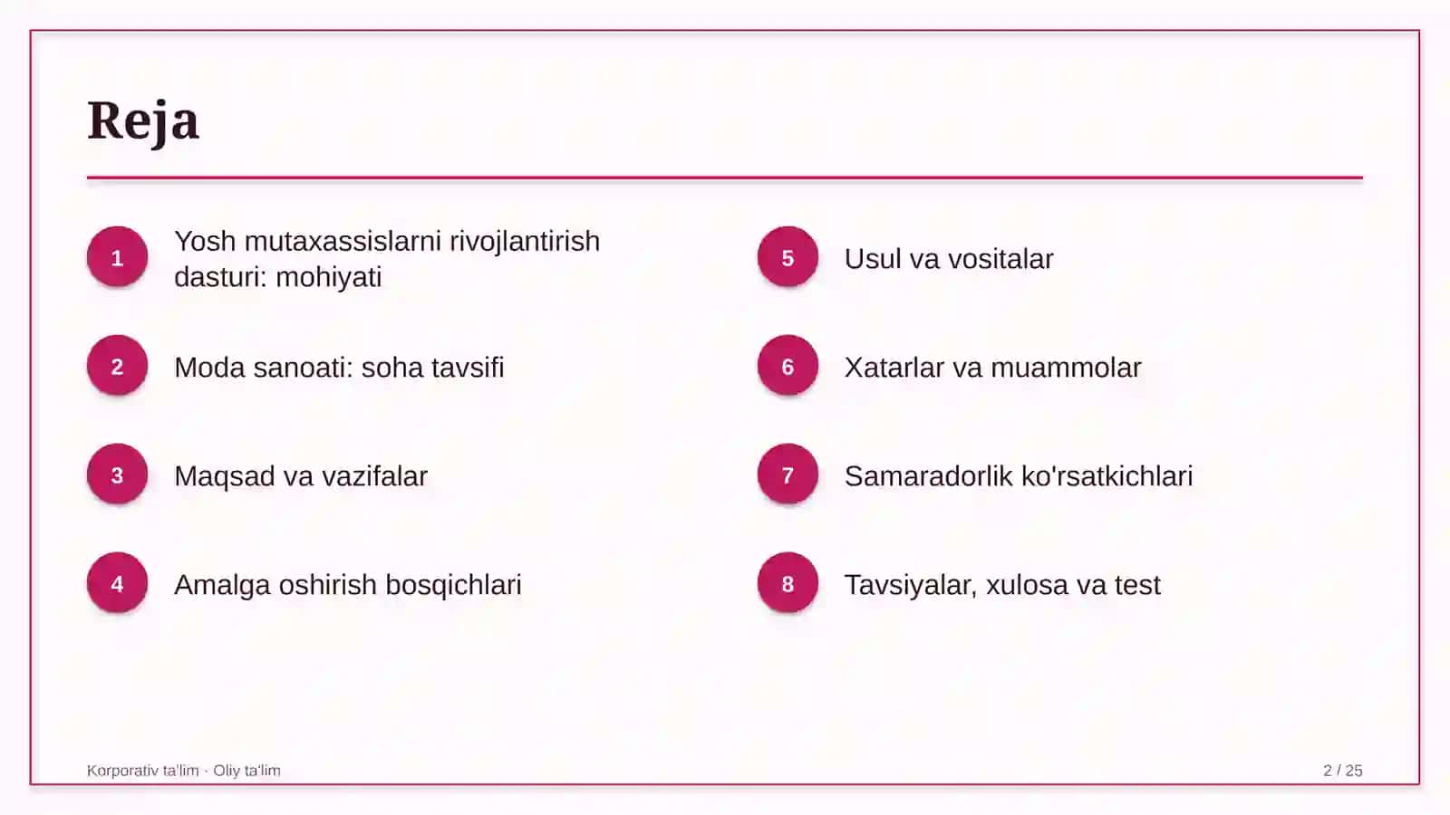 moda sanoatida yosh mutaxassislarni rivojlantirish dasturi 2713 2