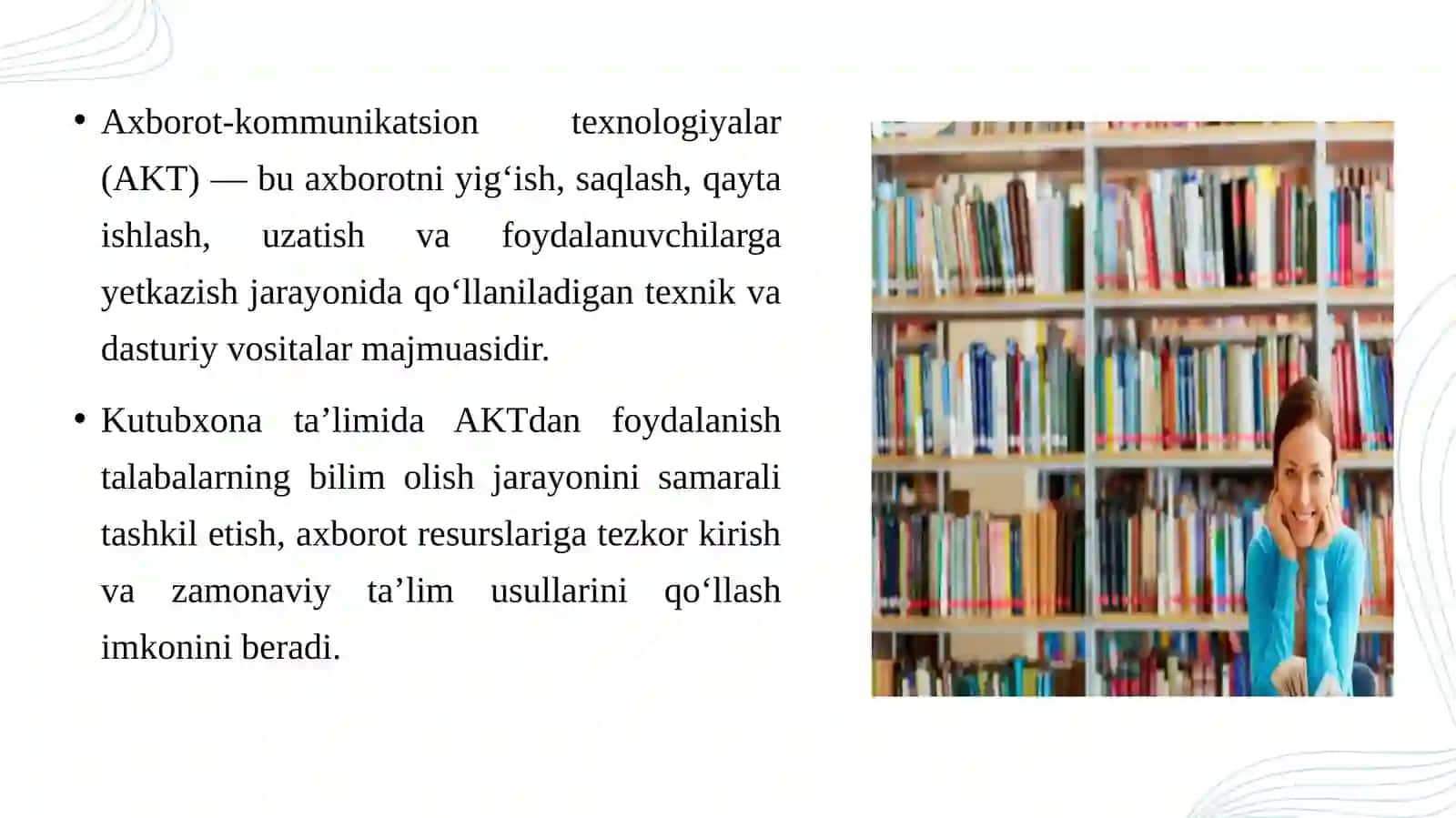 Ma’ruza: Kutubxona ta’limida axborot kommunikatsion texnologiyalaridan foydalanish 2