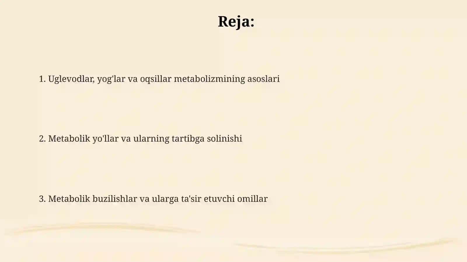 Moddalar almashinuvi: uglevodlar, yog' va oqsil metabolizmi 2