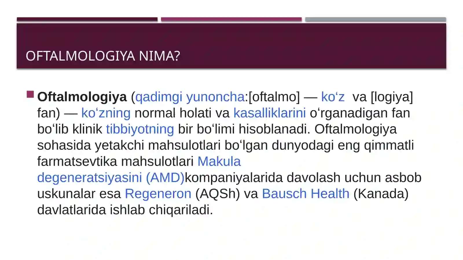 Oftalmologik uskunalar turlari haqida taqdimot 2