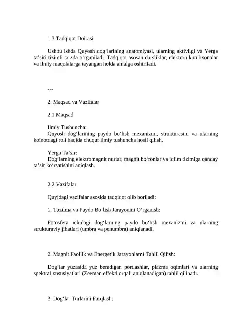 Kurs ishi Quyosh dogʻlari va uning aktivligi 2