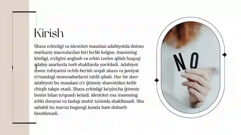 Adabiyotda shaxs erkinligi va identitet masalasi 2