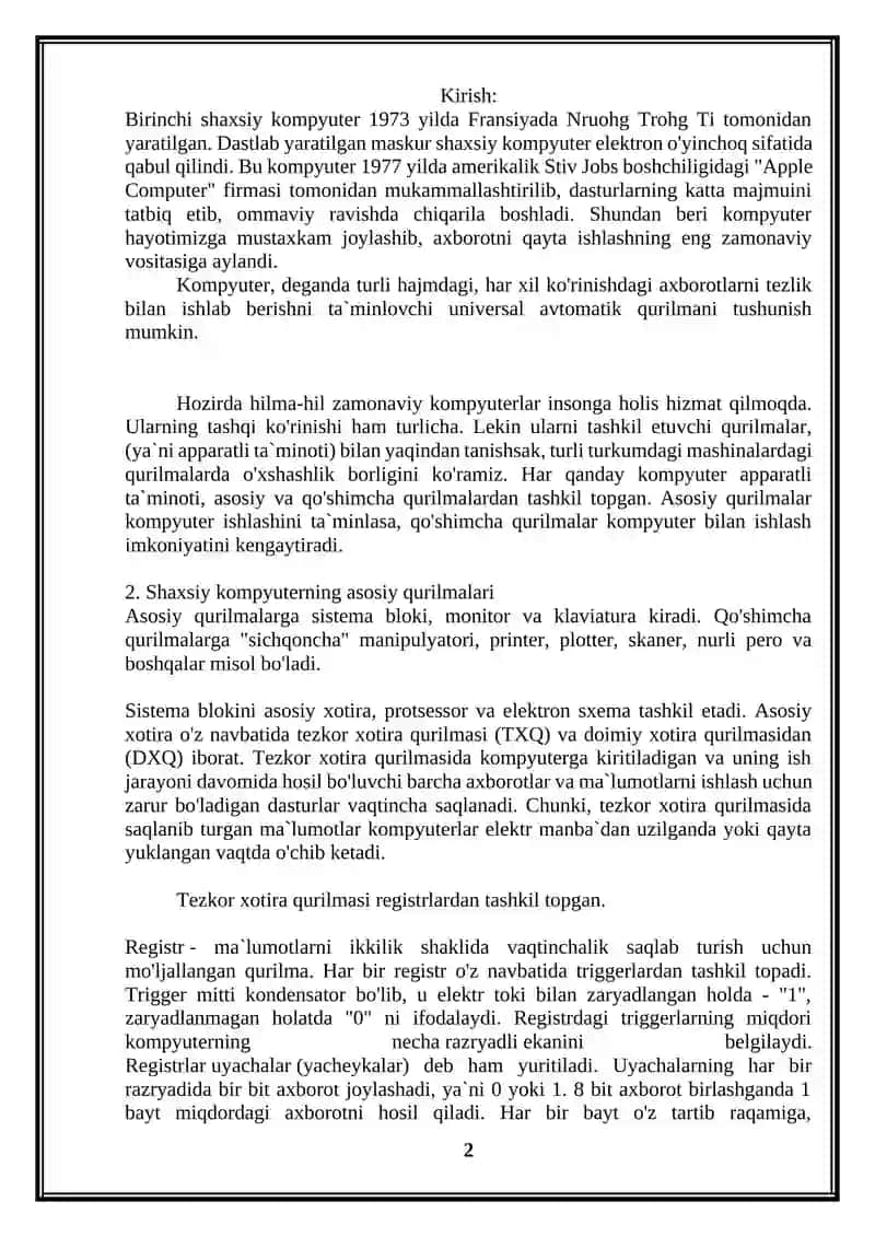 Kompyuterning asosiy va qo'shimcha qurilmalari 2