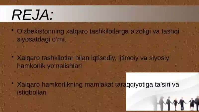 O`ZBEKISTONNING XALQARO TASHKILOTLAR BILAN HAMKORLIK ALOQALARI 2
