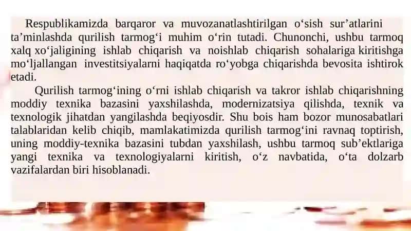 QURILISH TASHKILOTLARIDA BUXGALTERIYA HISOBINI TASHKIL QILISH 2