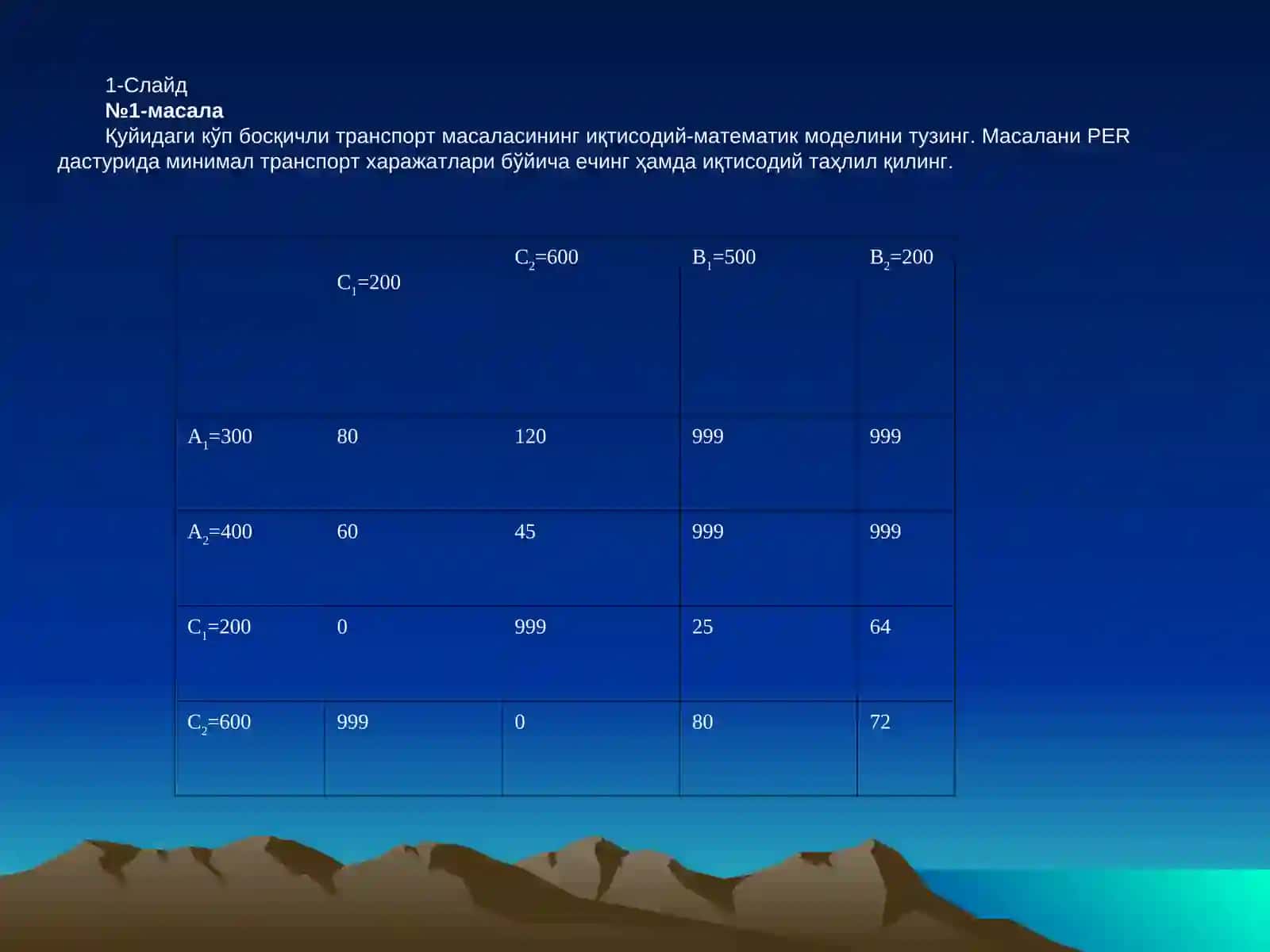 Кўп босқичли транспорт масаласи 2