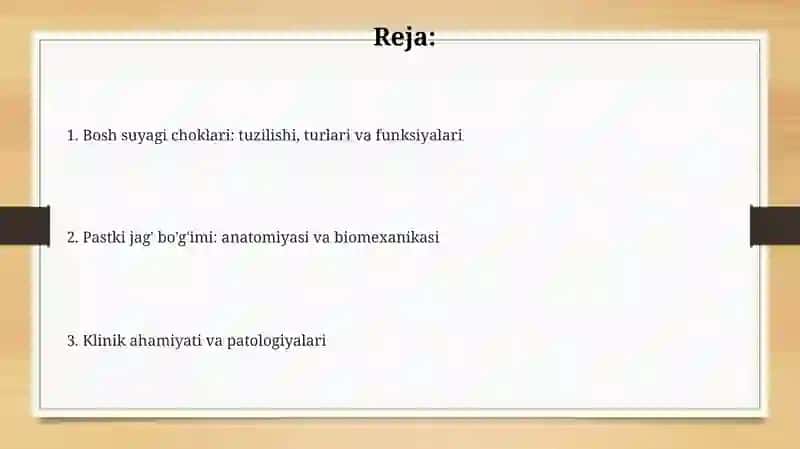 Bosh suyaklarining birikmalari.Chakka-pastii jag' bo'g'imi 2