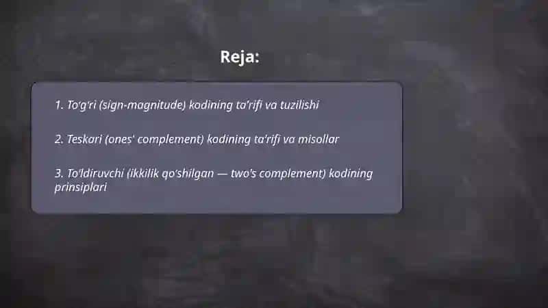 Toʻgʻri (sign-magnitude) kodlari 2