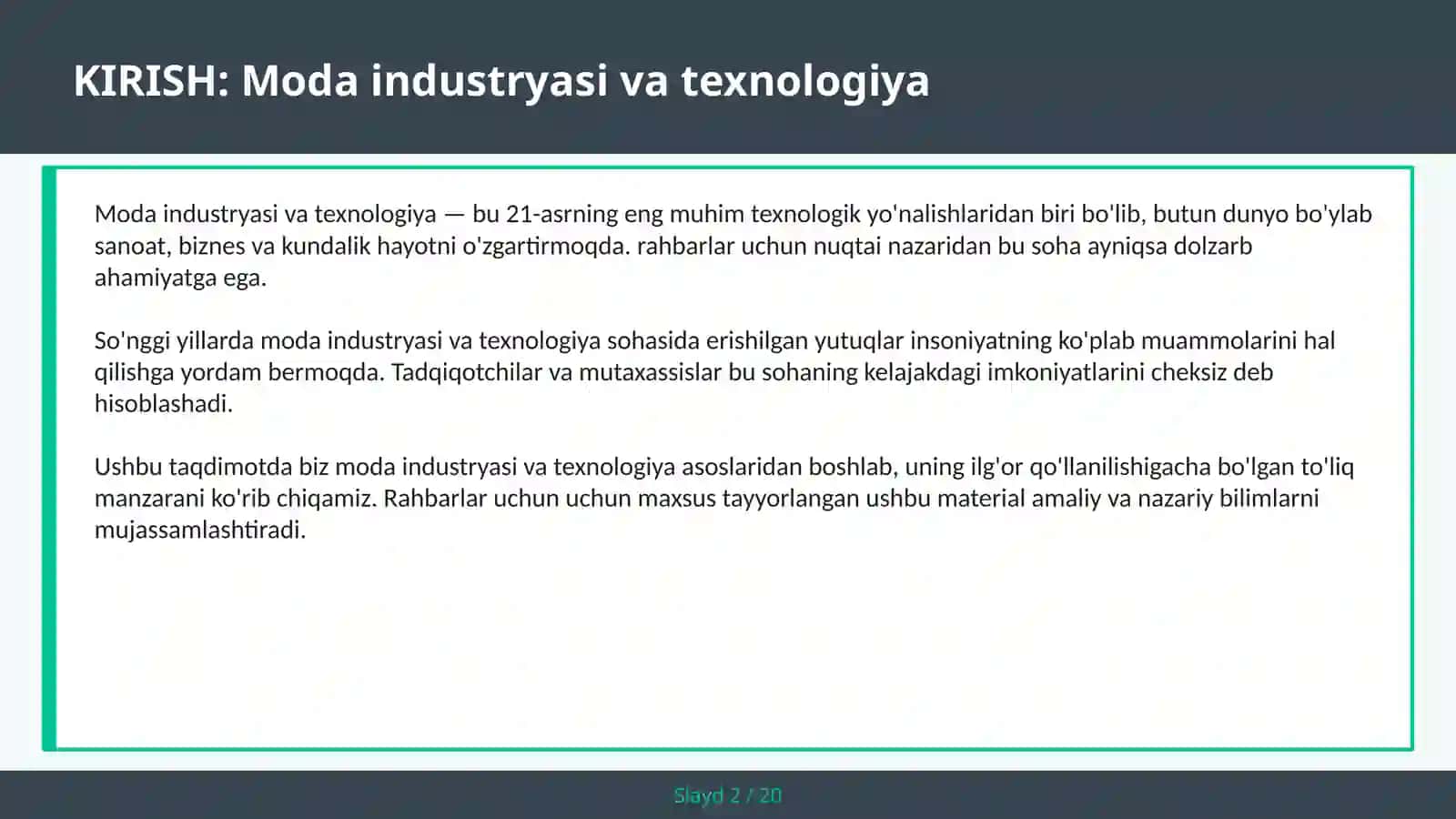 MODA INDUSTRYASI VA TEXNOLOGIYA 2