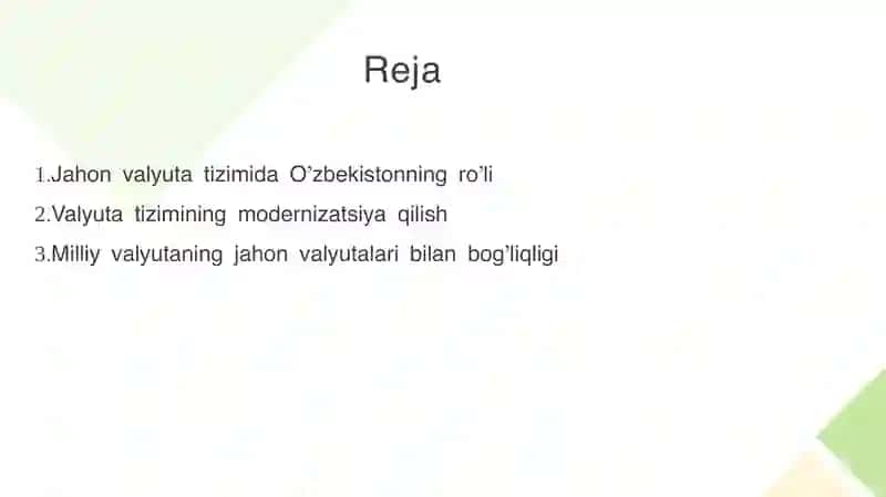 Jahon valyuta tizimida O’zbekistonning tutgan o’rni 2
